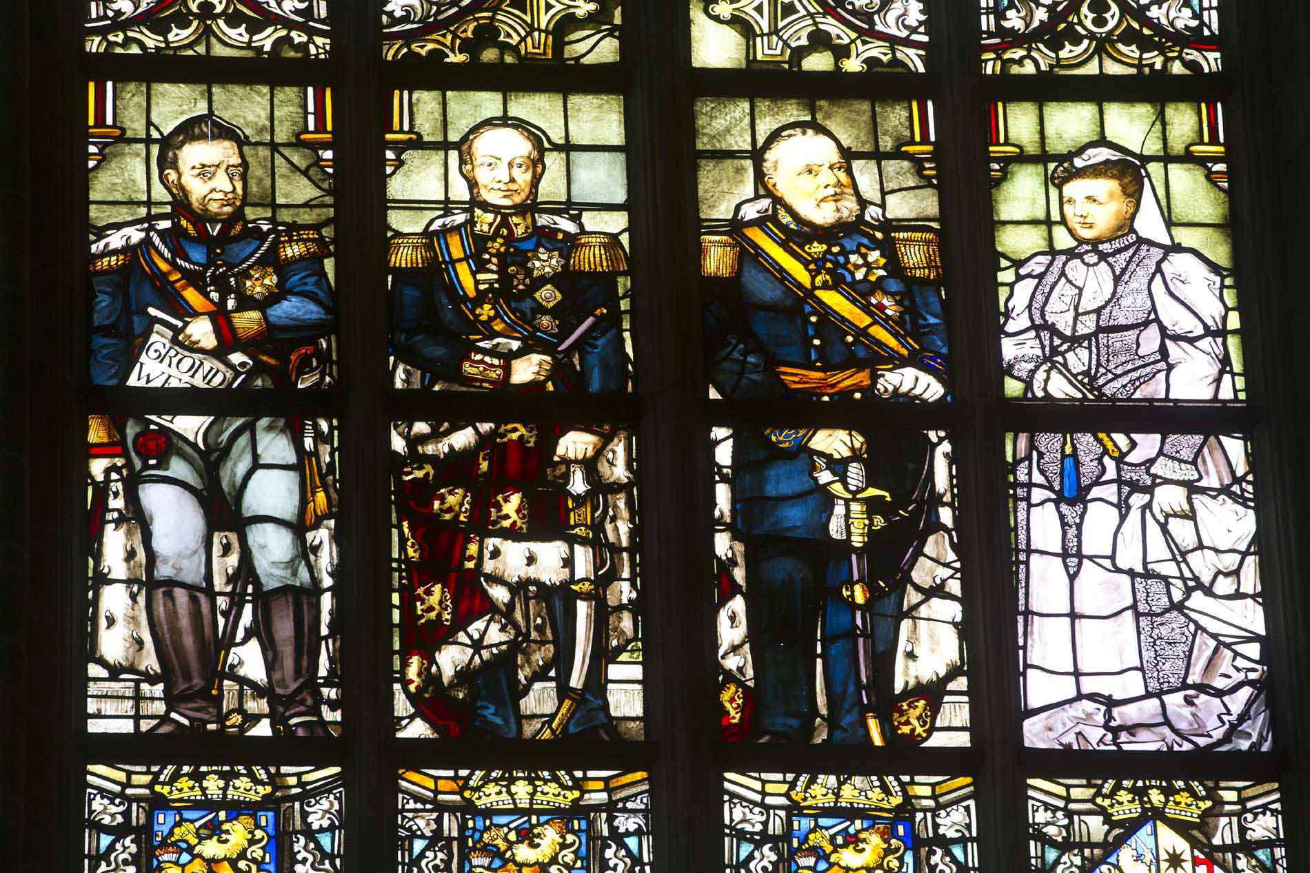 Close-upfoto van het Wilhelminaraam in De Nieuwe Kerk Amsterdam